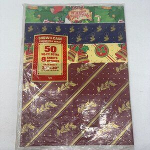 Vintage 80s Christmas Wrapping Paper Sheets Gift Wrap Owl Bells Plaid Sleigh NIP